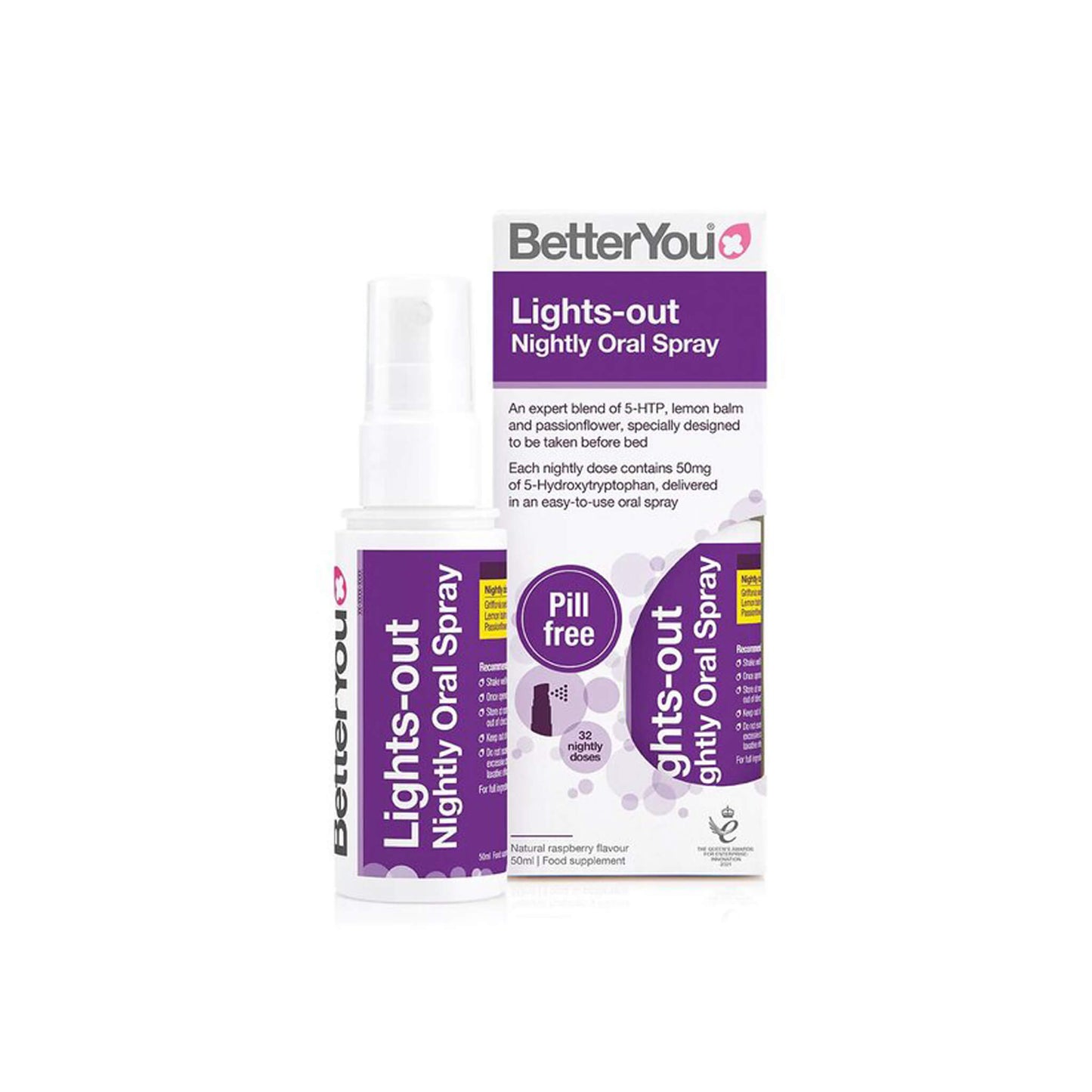 BetterYou, Lights-Out Nightly Oral Spray, Natural Raspberry - 50 ml